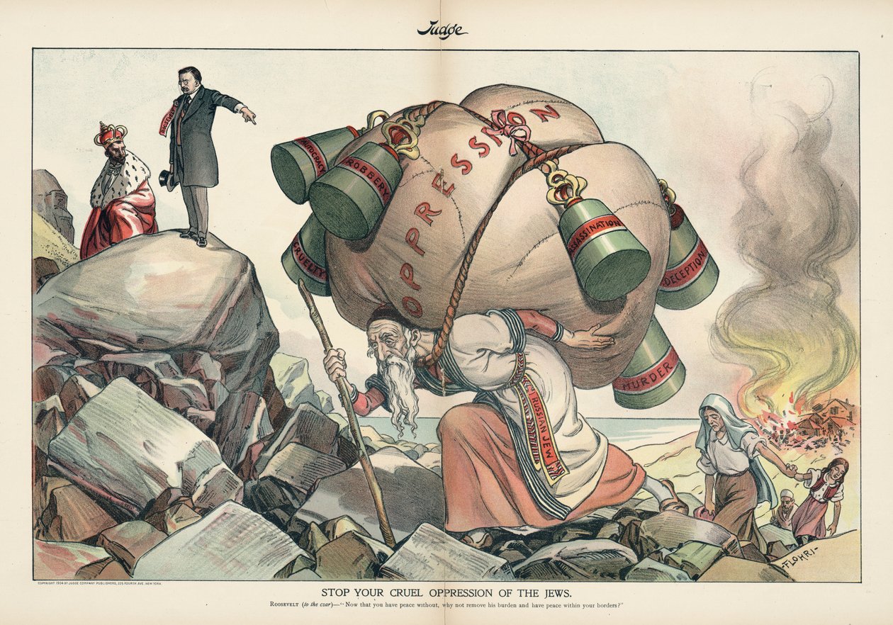 Zastavte svůj krutý útlak Židů, časopis Judge ze září 1905 (chromolitograf) od Emil Flohri