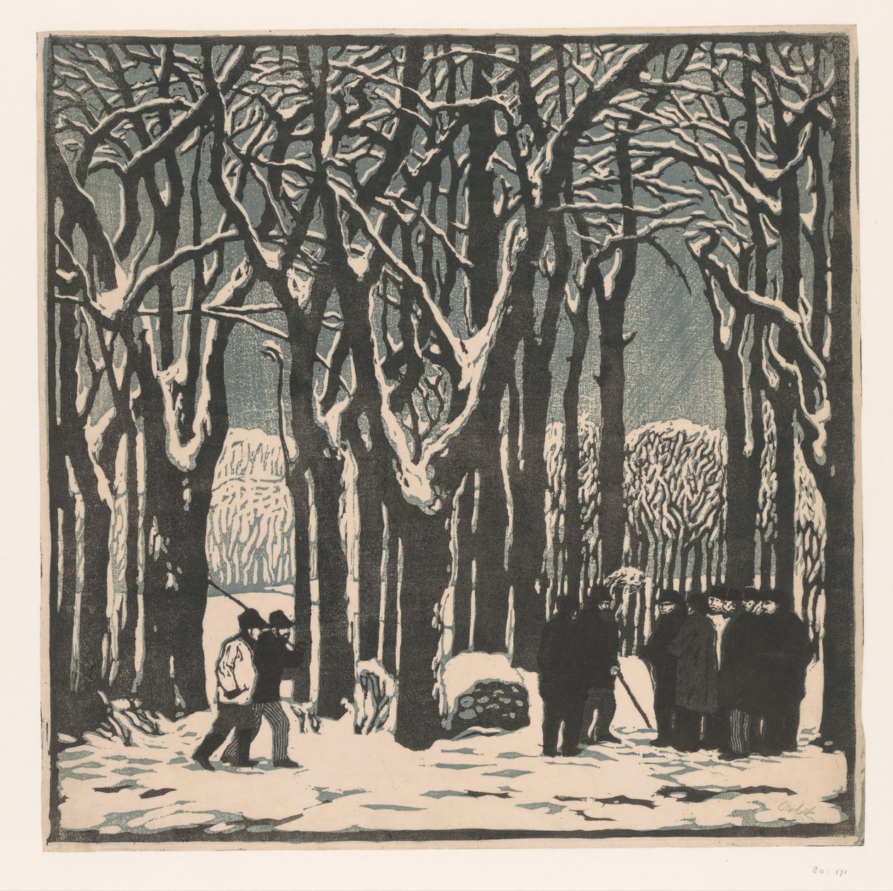 Muži v zimním lese od Emil Orlik (signed by artist)