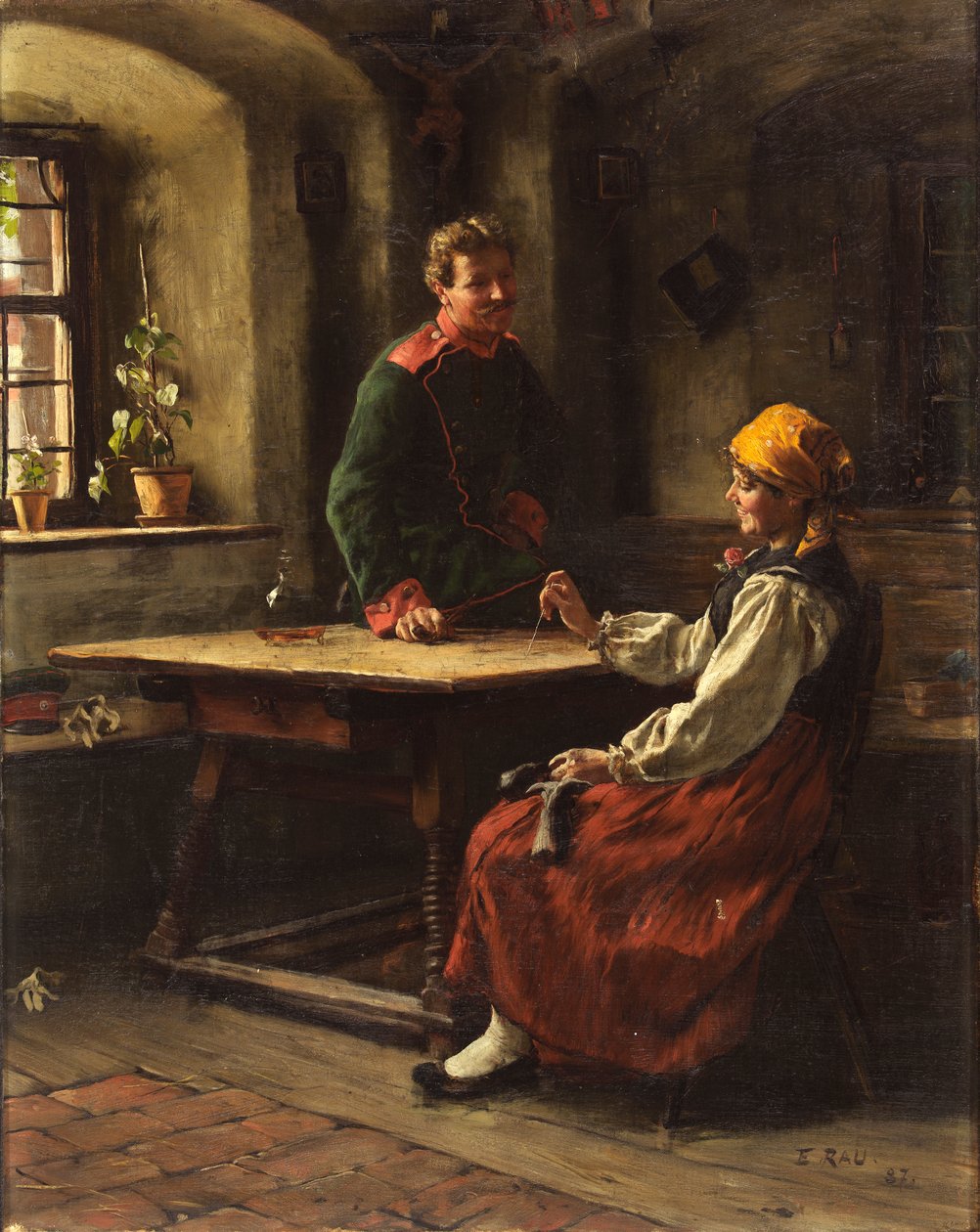 Důstojník s rolníkem, 1887. od Emil Rau
