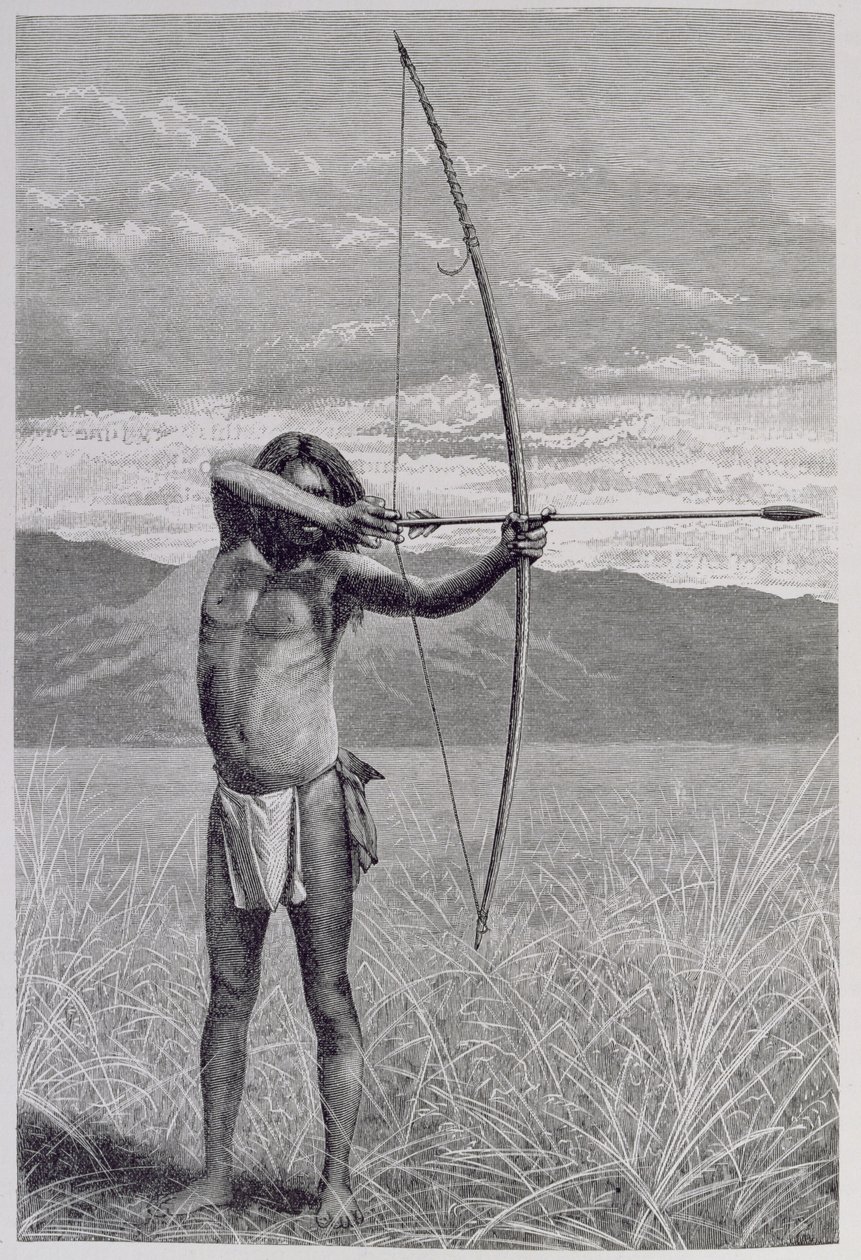 Veddah z Cejlonu střílející z luku, z knihy "Dějiny lidstva", III. díl, autor Prof. Friedrich Ratzel, 1898. od Emil Schmidt