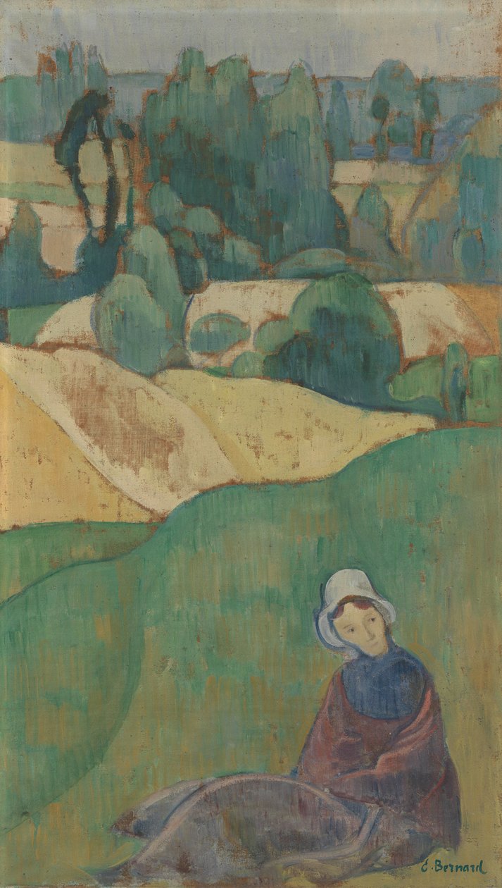 Žena sedící v poli od Emile Bernard