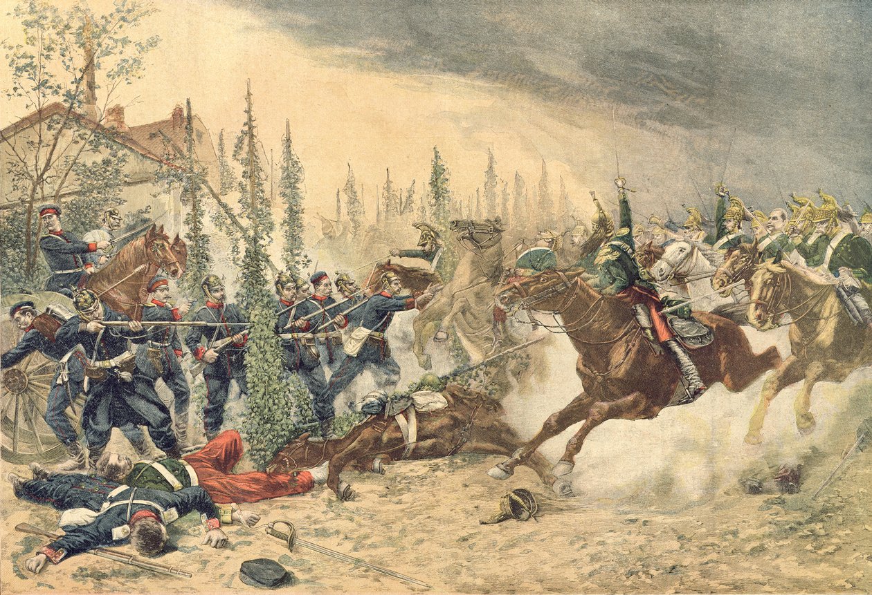 Dragouni v bitvě u Gravelotte 16. srpna 1870, z „Le Petit Journal“, 1894 od Emile Brisset