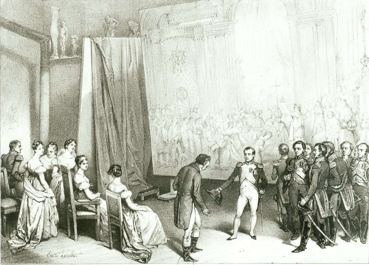 Napoleon I. (1769-1821) Návštěva Davidova studia (1748-1825), 4. ledna 1808, cca 1838 od Emile Lassalle
