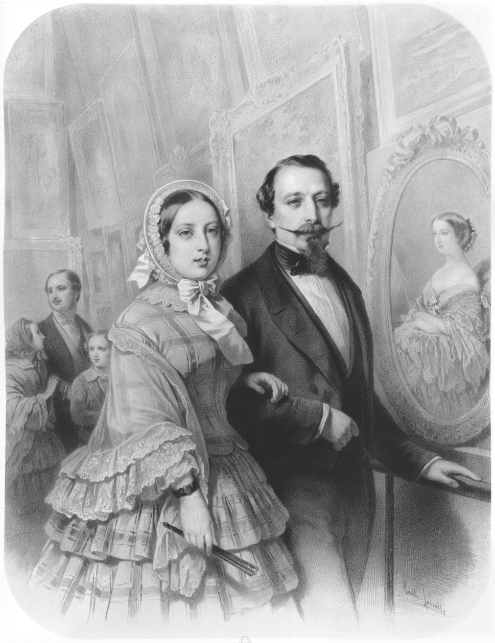 Francouzská královna Viktorie a Napoleon III. při návštěvě umělecké galerie Světové výstavy v Paříži 20. srpna 1855 (po H. Holfeldovi 1804-1872) od Emile Lassalle