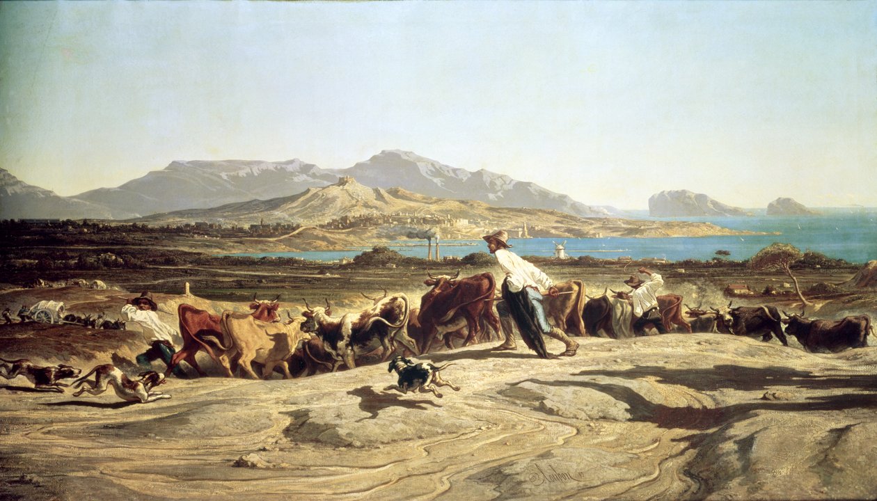 Pasení dobytka u Marseille, 1853 od Emile Loubon