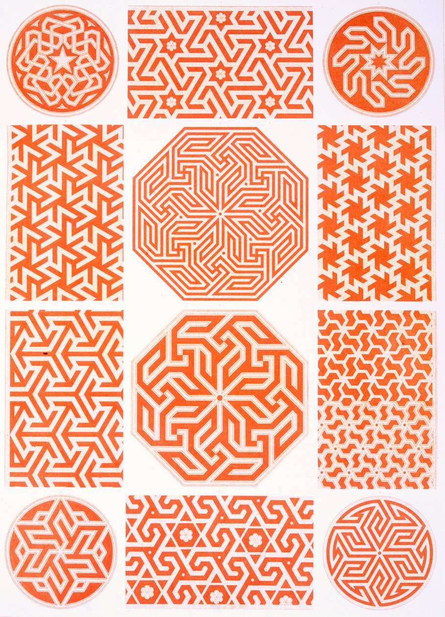 Štuková výzdoba: různé geometrické vzory, 19. století (tisk) od Emile Prisse d