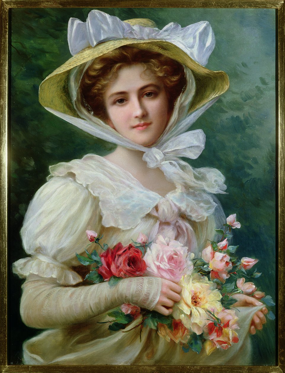 Elegantní dáma s kyticí růží od Emile Vernon