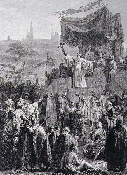 Preaching the Second Crusade, vyryl Alexandre Marie Colin (1798-1875) (rytina) od Emile (after) Signol