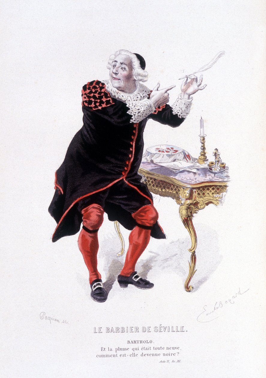 Bartholo v Lazeře sevillském v Ovre complet de Beaumarchais (1732-1799) Edouard Fournier, Ed. Laplace, Sanchez et Cie, Paříž 1876 (rytina) Zde Bartholo v Lazebník sevillský od Emile Antoine Bayard
