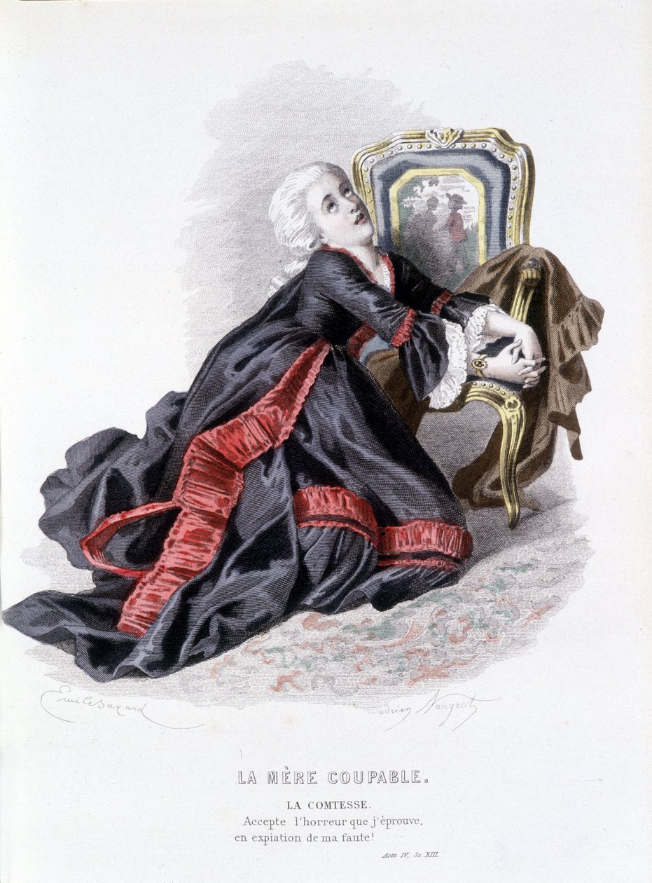 Kompletní dílo Beaumarchaise (1732-1799) od Edouarda Fourniera, Ed. Laplace, Sanchez et Cie, Paříž 1876 (rytina) od Emile Antoine Bayard