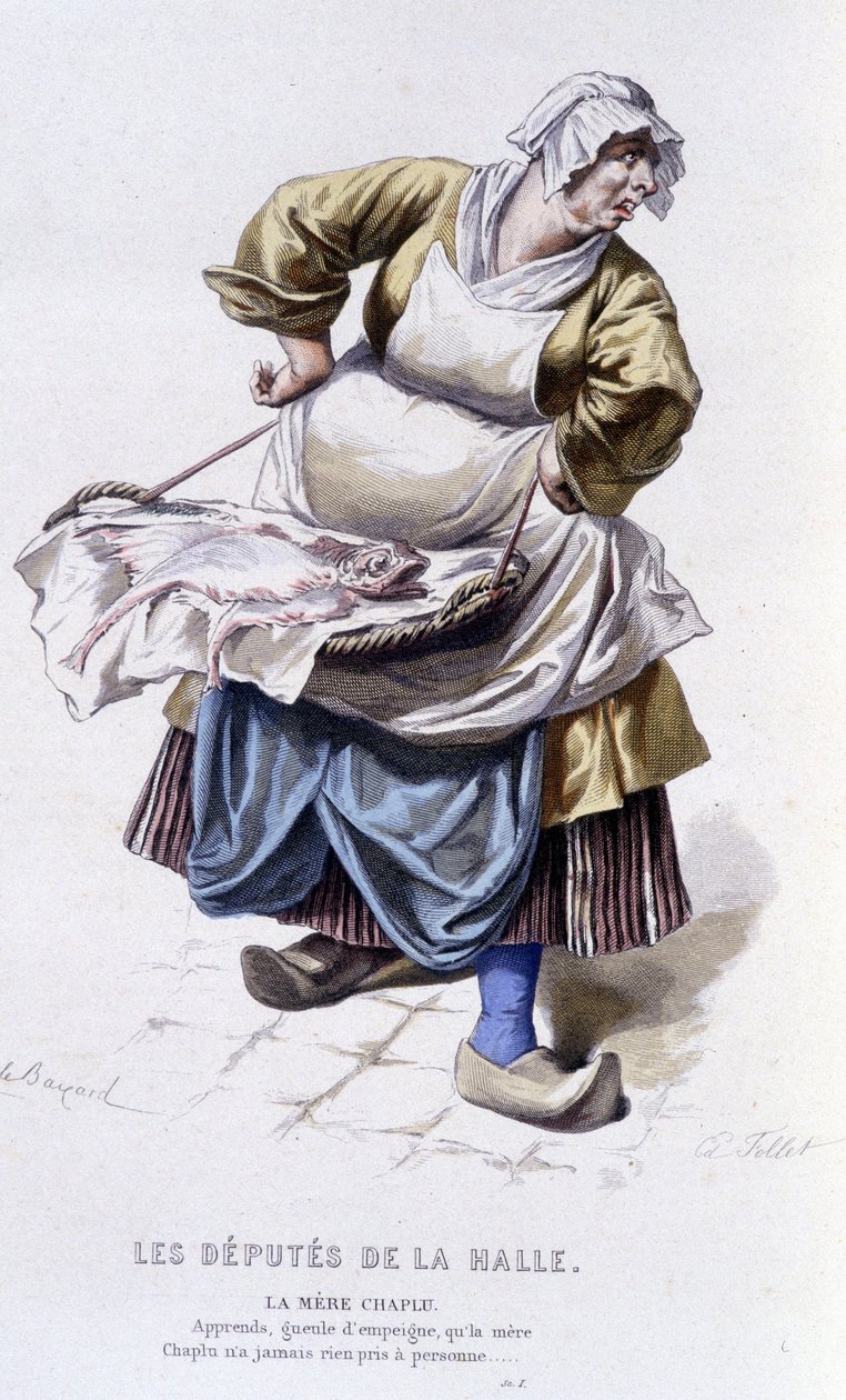 Kompletní dílo Beaumarchaise (1732-1799) od Edouarda Fourniera. kresba Emile Bayard. Ed. Laplace, Sanchez et Cie, Paříž 1876. Toto je matka Chaplu v „The Deputies of the Hall“ od Emile Antoine Bayard
