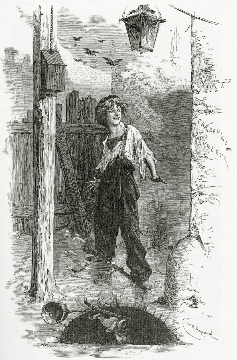 Gavroche, 19. století (č. rytina) od Emile Antoine Bayard