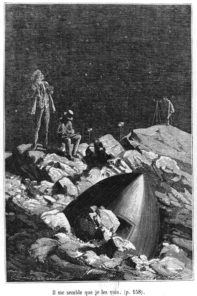 Ilustrace z „Ze Země na Měsíc“ od Julese Verna (1828-1905) Paris, Hetzel, vydáno v roce 1865 od Emile Antoine Bayard