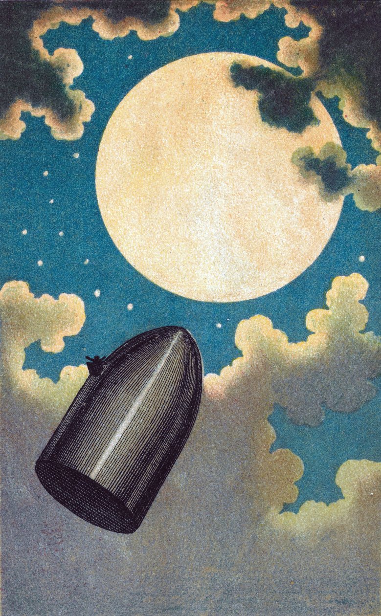 Ilustrace pour De la Terre a la Lune de Jules Verne - Ilustrace k "Ze Země na Měsíc"" od Julese Verna - Emile-Antoine Bayard (1837-1891). Barevná litografie od Emile Antoine Bayard
