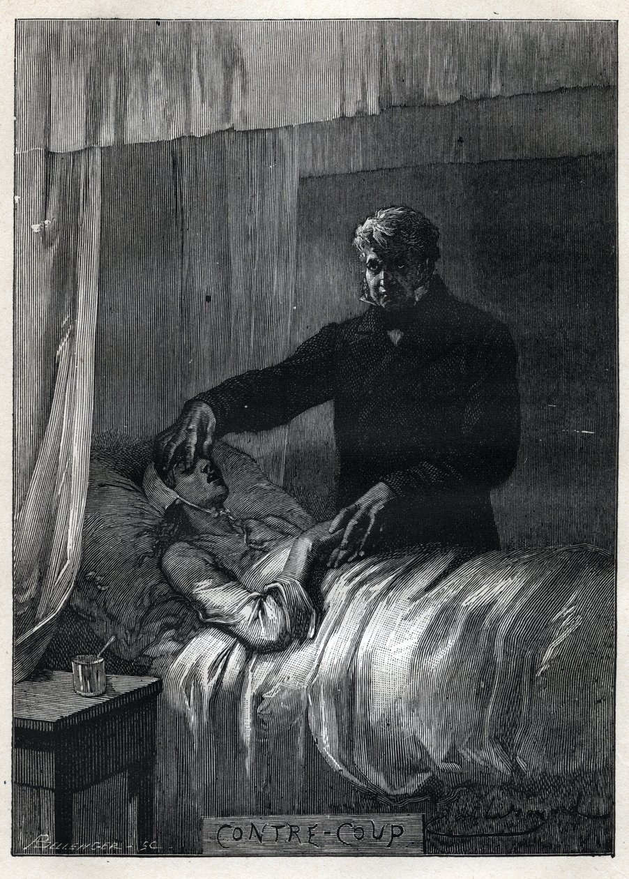 Jean Valjean Closes the Eyes of Dead Fantine - Ilustrace Emile Bayard (1837-1891) pro „The Miserables - First Part: Fantine“ od Victora Huga (1802-1885) 1862 od Emile Antoine Bayard