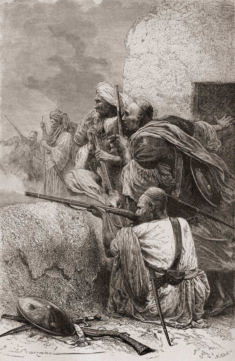 Severoafghánští rebelové bojující proti Britům v horách Hazara, Pákistán, během britské nadvlády, 1878 od Emile Antoine Bayard