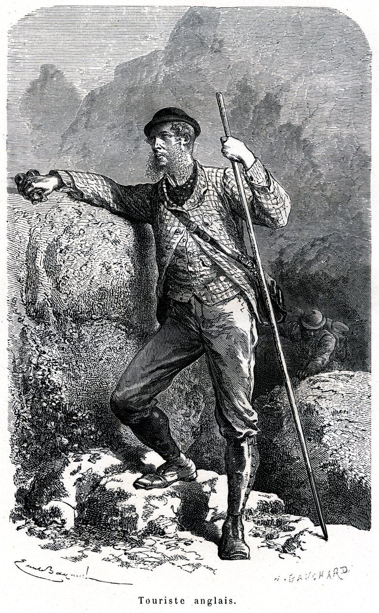 Portrét anglického turisty od Emila Bayarda - turistika v 19. století - ilustrace knihy "" Maurové a charaktery národů ", vydání 1884 - od Emile Antoine Bayard