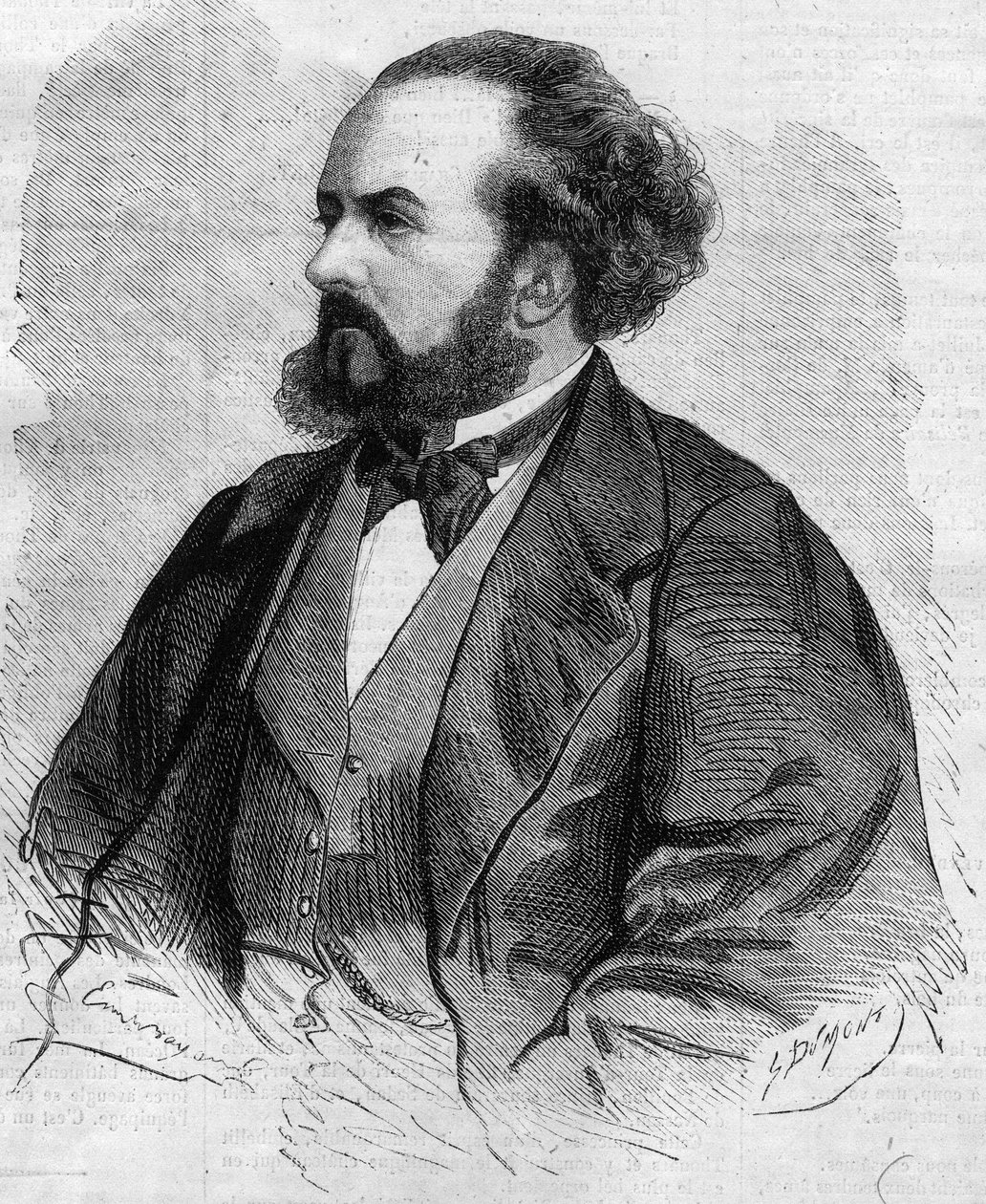 Portrét Gustava Hippolyte (Gustave-Hippolyte) Roger (1815-1879), francouzský tenor - kresba Emile Bayard od Emile Antoine Bayard