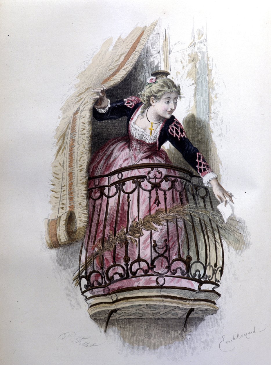 Rosine, postava lazebníka ze Sevilly de Beaumarchais (1732 - 1799) vytvořená v roce 1773. Ilustrace Emile Bayard. od Emile Antoine Bayard