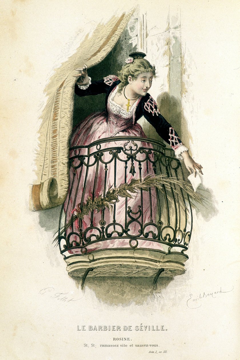 Rosine v "Lazebníku sevillském" - in "Oeuvres complètes de Beaumarchais", kresby Emile Bayard, ed. Laplace Sanchez & cie, Paris od Emile Antoine Bayard