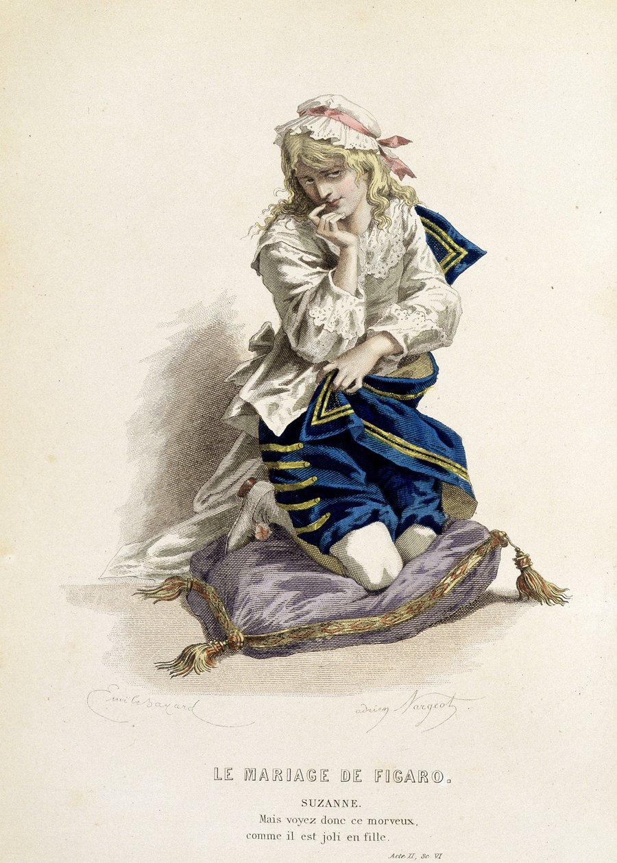 Suzanne ve Figarově svatbě“ - v „Kompletních dílech Beaumarchais“, kresby Emile Bayard, ed. Laplace Sanchez & cie, Paříž od Emile Antoine Bayard