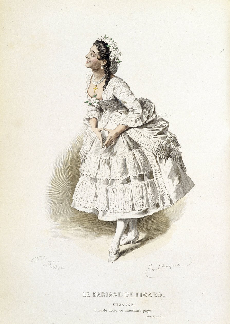 Suzanne ve Figarově svatbě“ - v „Kompletních dílech Beaumarchais“, kresby Emile Bayard, ed. Laplace Sanchez & cie, Paříž od Emile Antoine Bayard