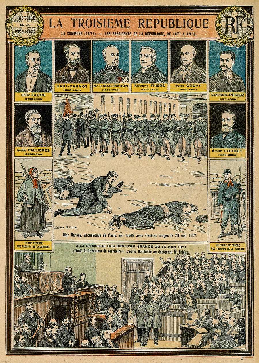 Třetí republika a její prezidenti v letech 1871 až 1913 - Komuna z roku 1871 - Monsignor Darbois, Archeveque of Paris, byl popraven, zastřelen s dalšími rukojmími 28. května 1871 - zasedání 16. června 1871 v Poslanecké sněmovně: „Zde je osvoboditel od Emile Antoine Bayard
