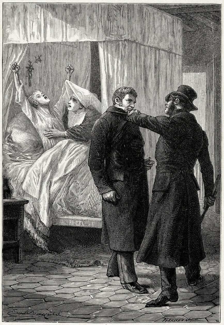 Victor Hugo “”Les Miserables””: Jean Valjean, který zbohatl pod jménem Monsieur Madeleine, se kolem něj daří. Ale jeho nepřátelský policejní inspektor Javert podezřívá jeho identitu a nakonec ho zatkne, zatímco Fantine (Cosettina matka) umírá. Val od Emile Antoine Bayard