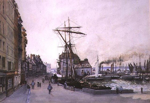 Nábřeží v Honfleuru (akvarel) od Emile Antoine Francois Herson