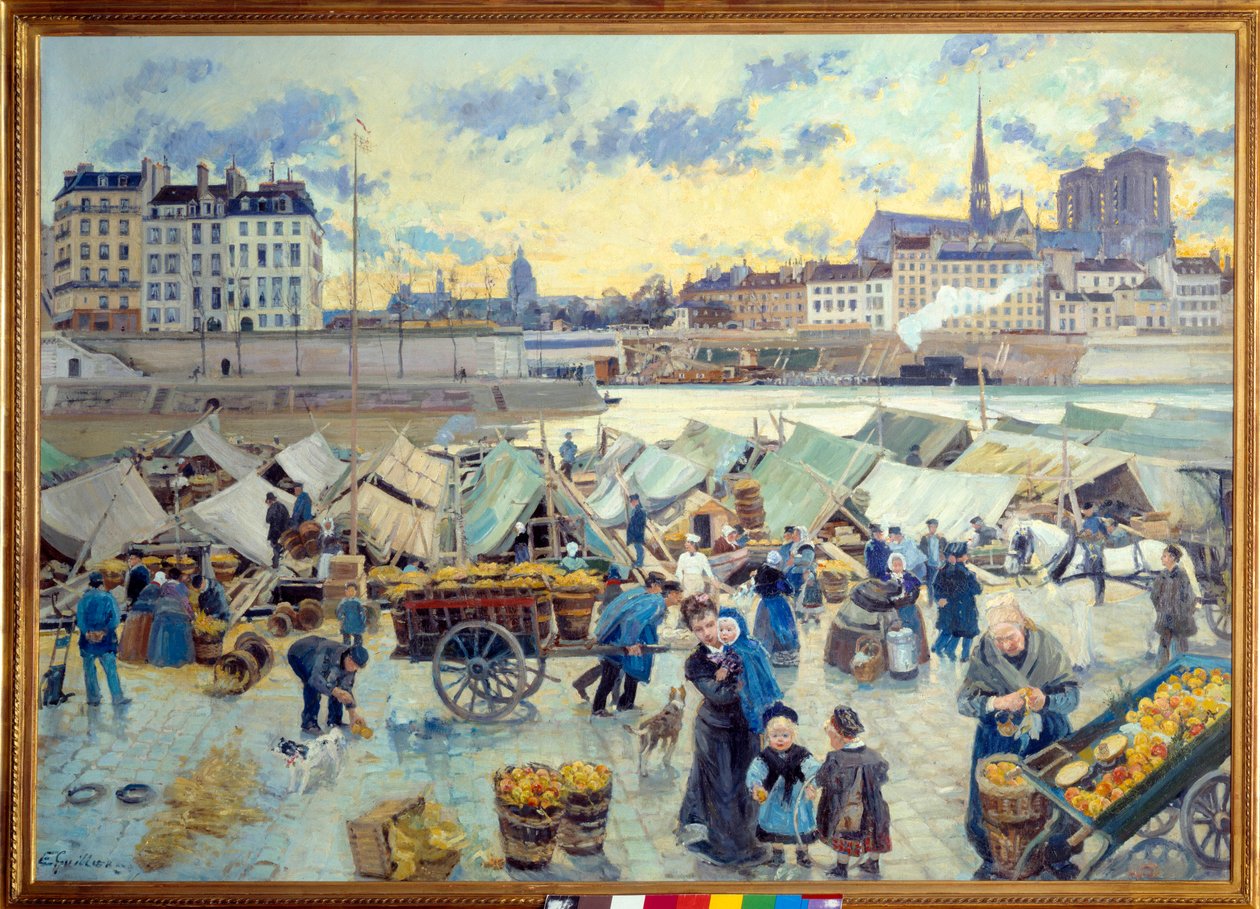 Jablečný trh na nábřeží hotelu Hôtel de Ville v Paříži. Obraz Emile Guillier (1849-1883) od Emile Antoine Guillier
