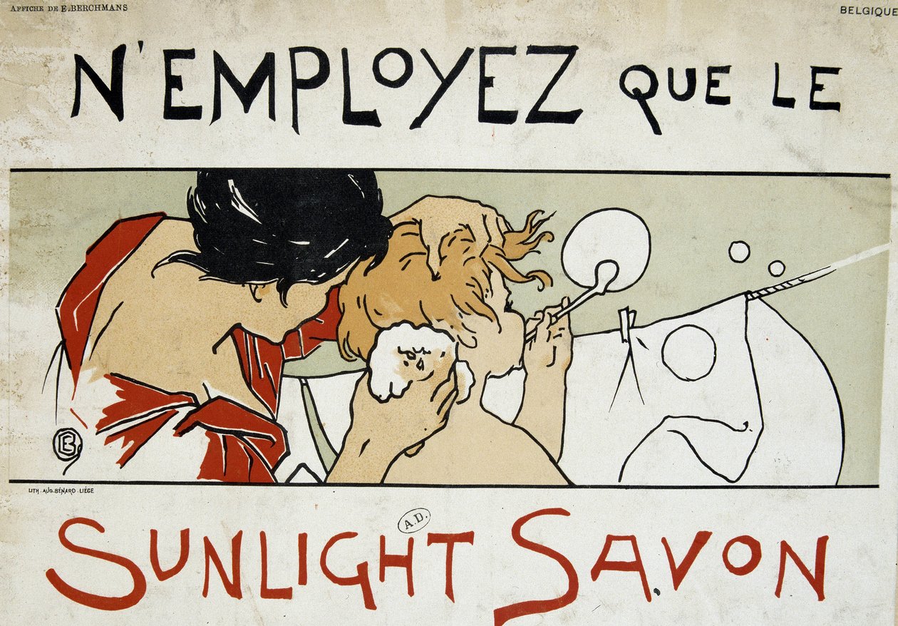 Používejte pouze mýdlo Sunlight, Matka pere záchod a prádlo pro své dítě rozšířené - Berchmans, konec 19. století od Émile Berchmans