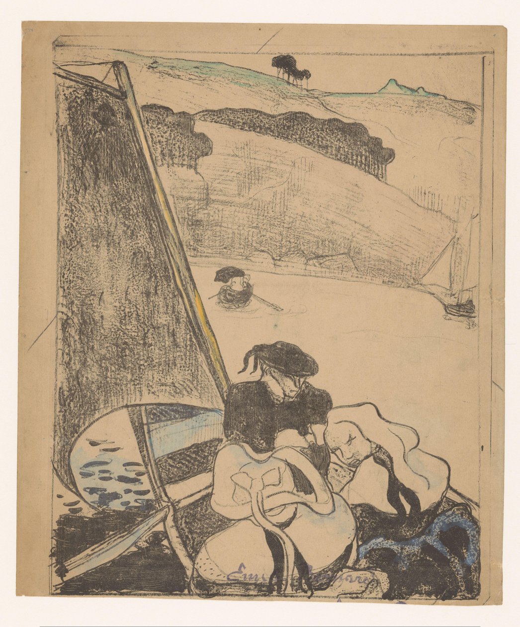 Dvě Bretonky a muž na lodi Le return du pardon Breton ženy (název série) Bretonnes (název série) od Émile Bernard (signed by artist)