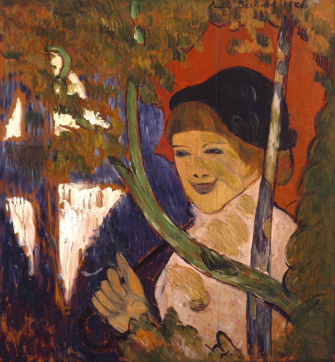 Bretonská dívka s červeným deštníkem od Emile Bernard