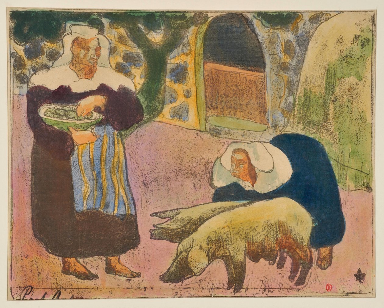 Bretonky krmící prasata od Emile Bernard
