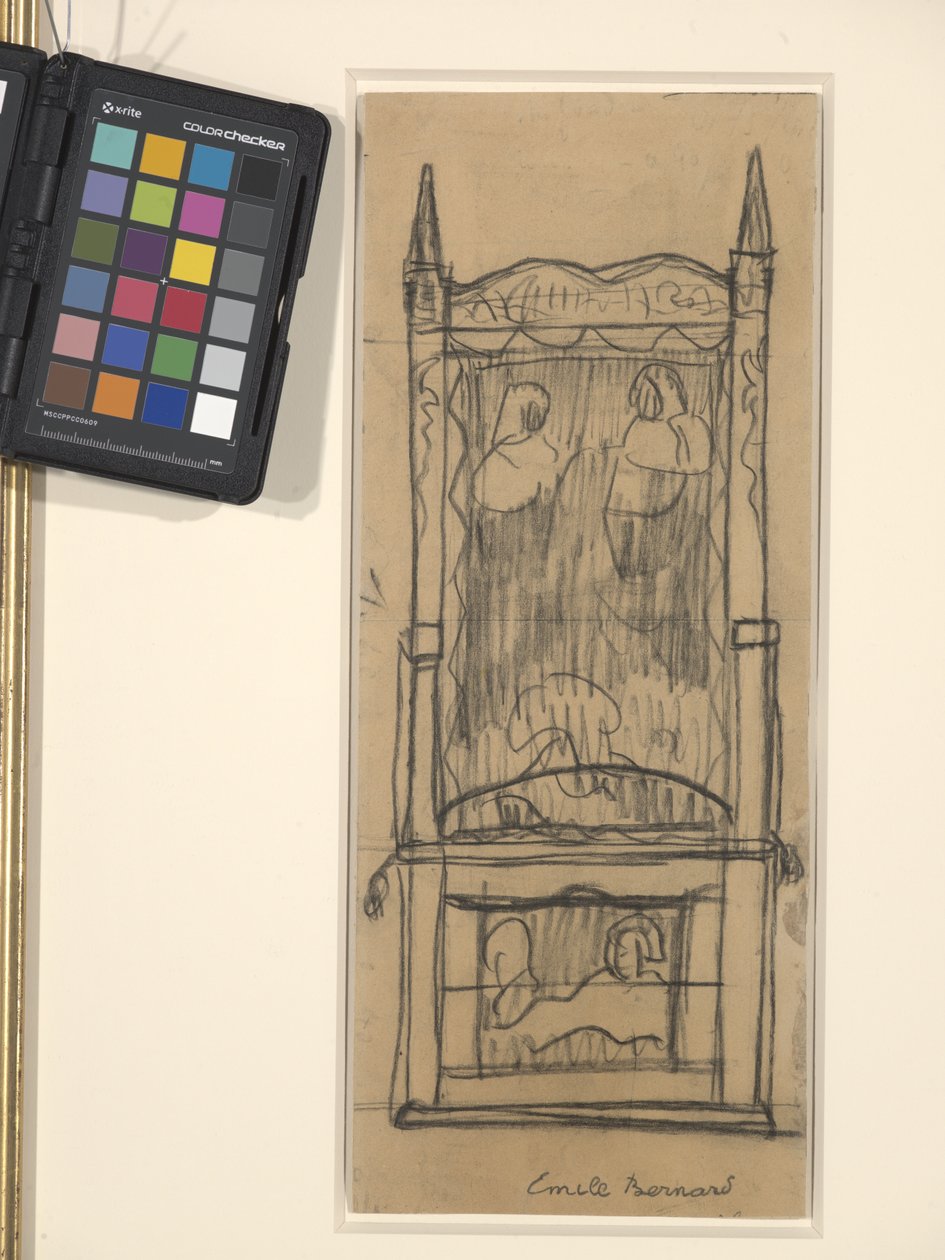 Design pro skříň/křeslo (černé uhlí na hnědém tkaném papíru) od Emile Bernard