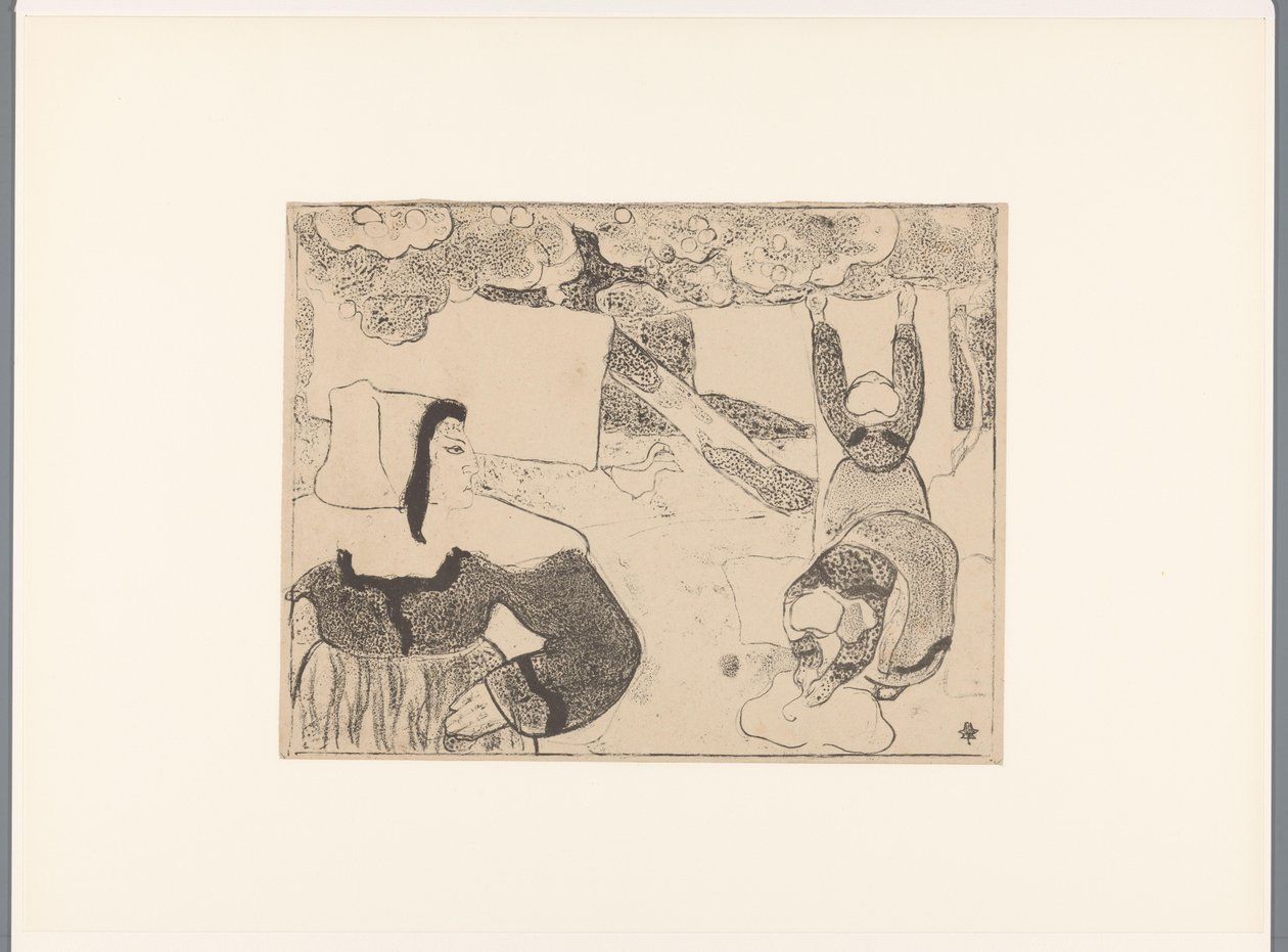 Tři Bretonky věší prádlo Le linge Breton ženy (název série) Bretonnes (název série) od Emile Bernard