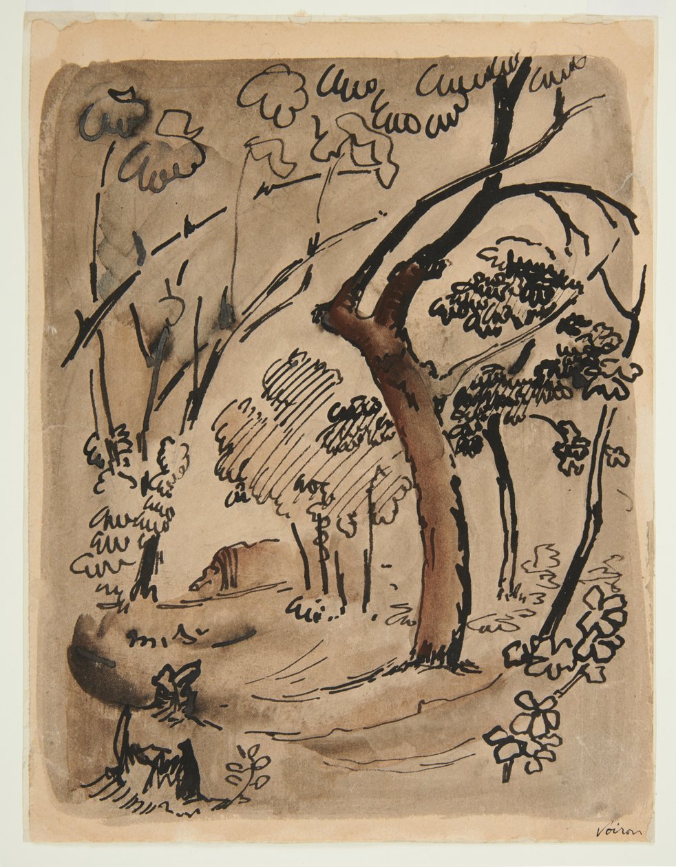 Krajina se stromy, asi 1890-95 (pero a tuš na papíře) od Emile Bernard