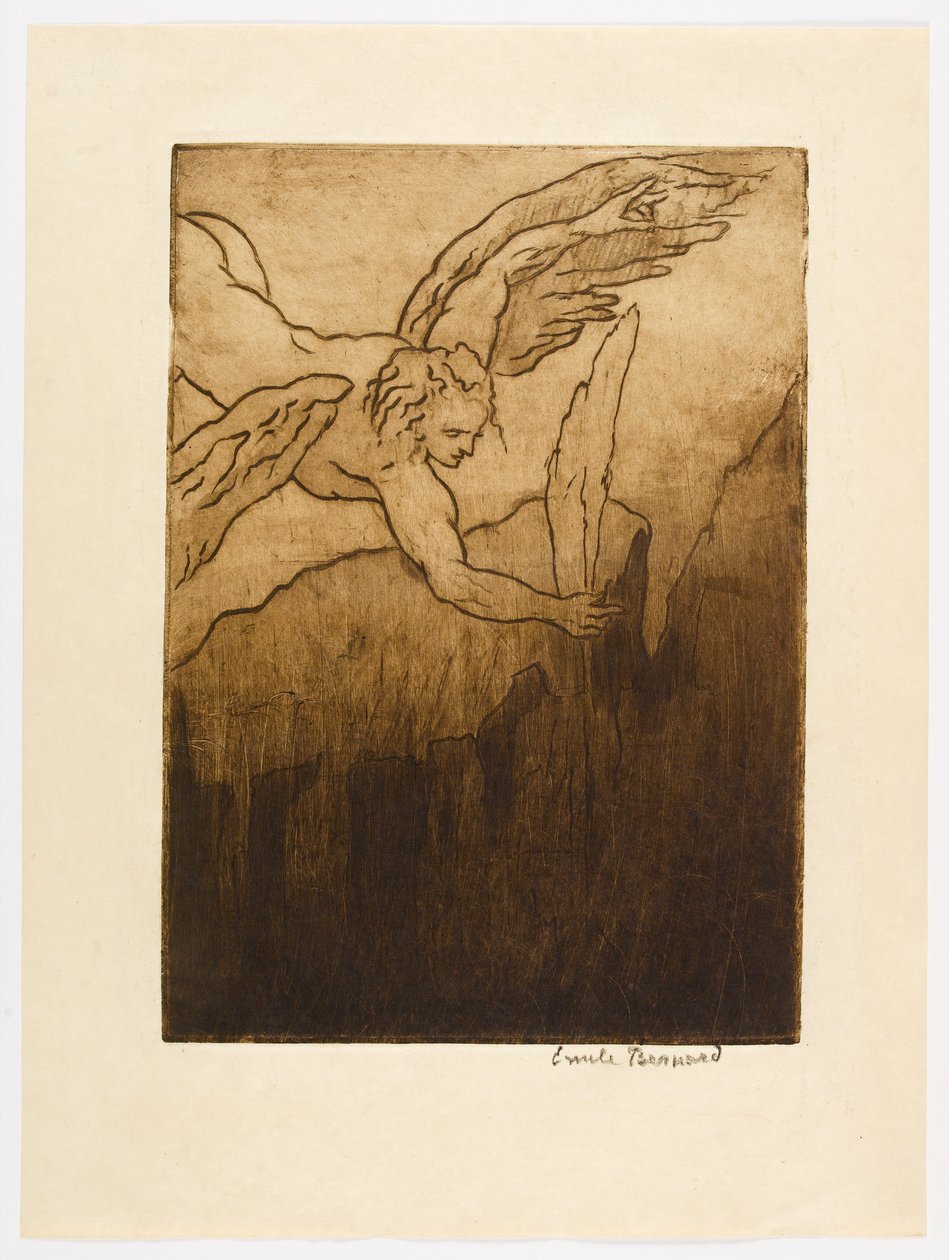 Eine Feder entkam dem Flügel des Erzengels, blieb rein und weiß und zitterte. od Emile Bernard