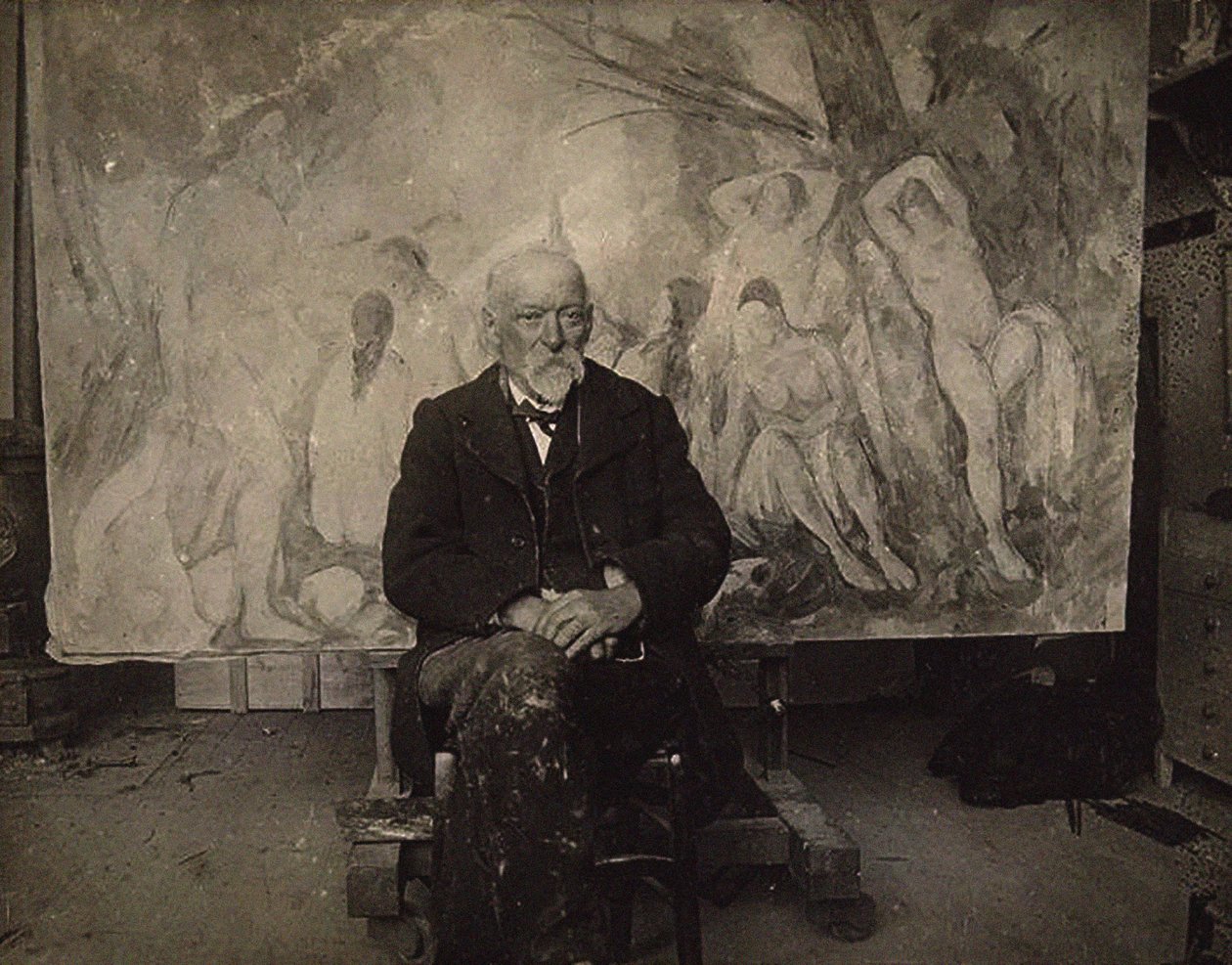Paul Cézanne ve svém ateliéru v Les Lauves, 1904. od Emile Bernard