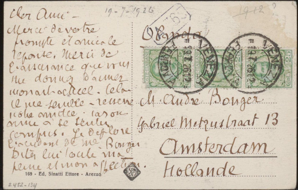 Pohlednice Andriesi Bongerovi od Emile Bernard