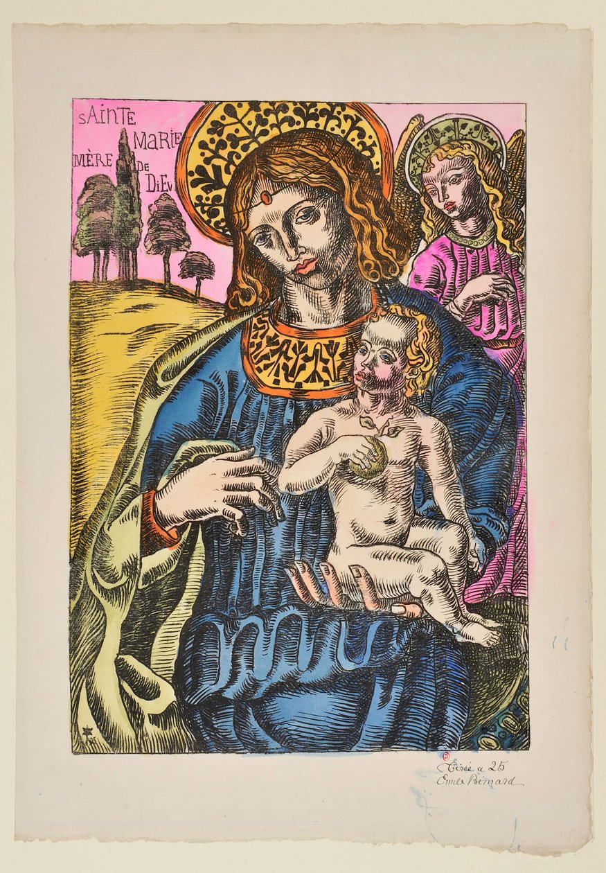 Sainte Marie Mutter Gottes: Die Jungfrau und der Engel mit Nimbus od Emile Bernard