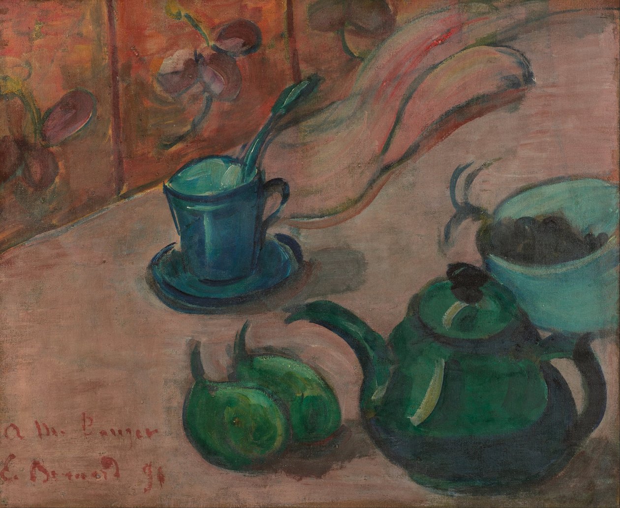 Zátiší s konvicí, šálkem a ovocem od Emile Bernard