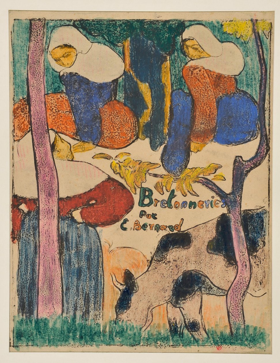 Drei Frauen und eine Kuh auf einer Wiese od Emile Bernard