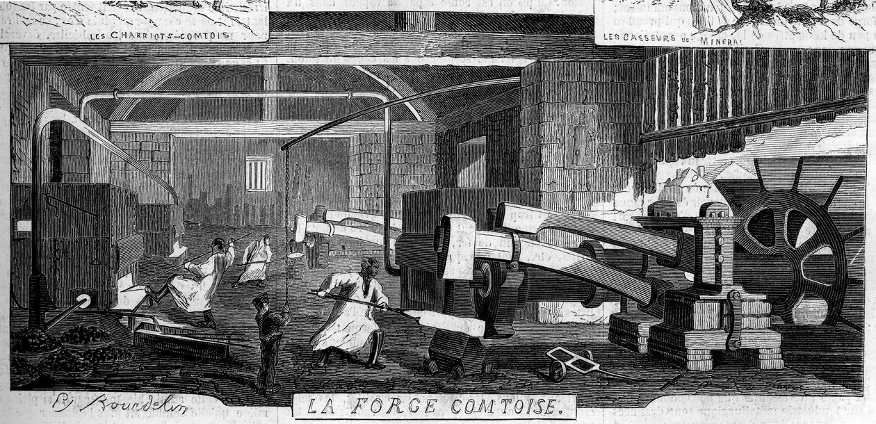 Forges de la Franche Comte: vnitřní pohled na továrnu v Rans, Jura (39) od Emile Bourdelin