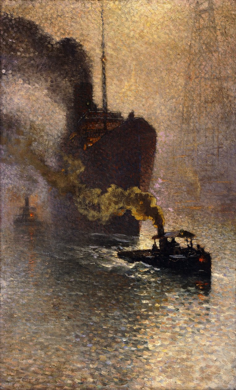 In Tow on the Thames in the Fog; Escorte sur la Tamise dans le Brouillard - Vzato ve vleku na Temži, 1918 od Emile Claus