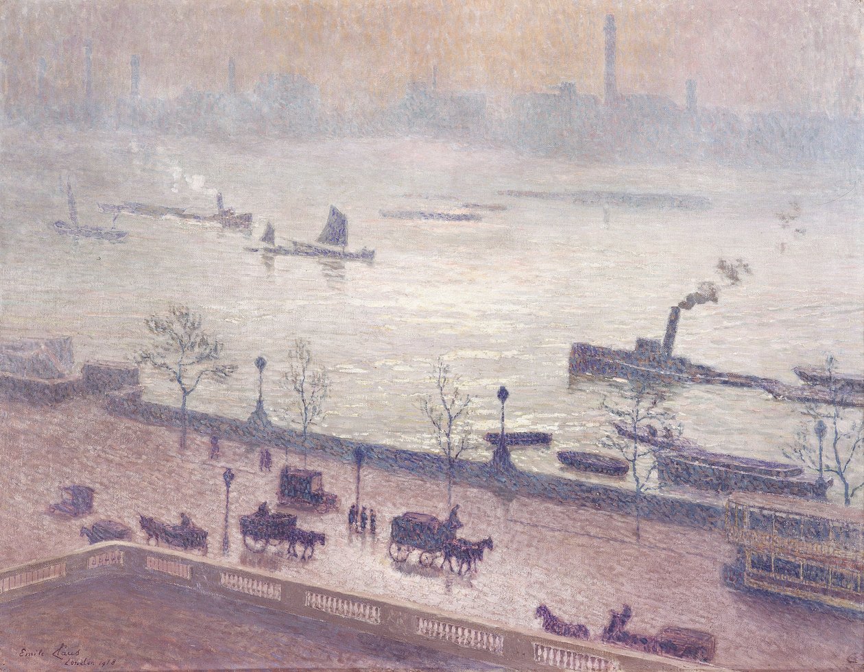 Odraz ranního světla na Temži v Londýně od Emile Claus