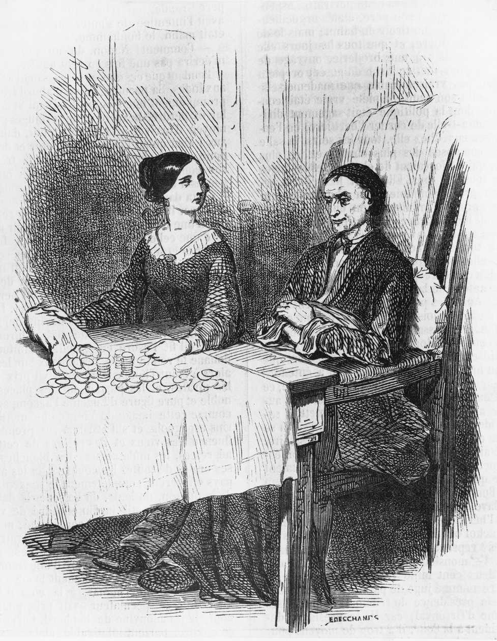 Ilustrace pro Eugenie Grandet, román Honore de Balzaca (1799-1850) z vícesvazkové sbírky s názvem Lidská komedie, rytina Emile Deschamps (1822-1893) od Emile Deschamps