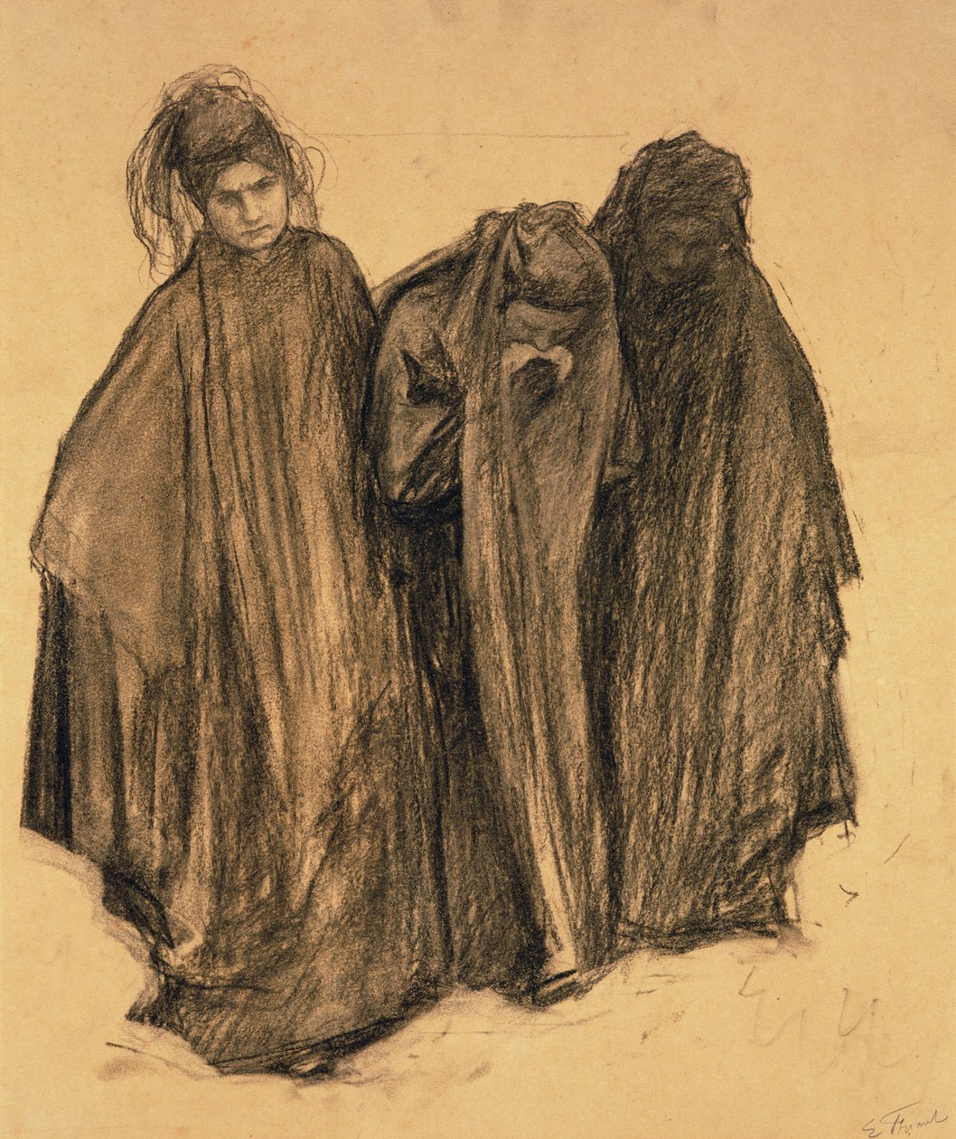 Studie pro La D0uleur, 1899 (uhlí na papíře) od Emile Friant