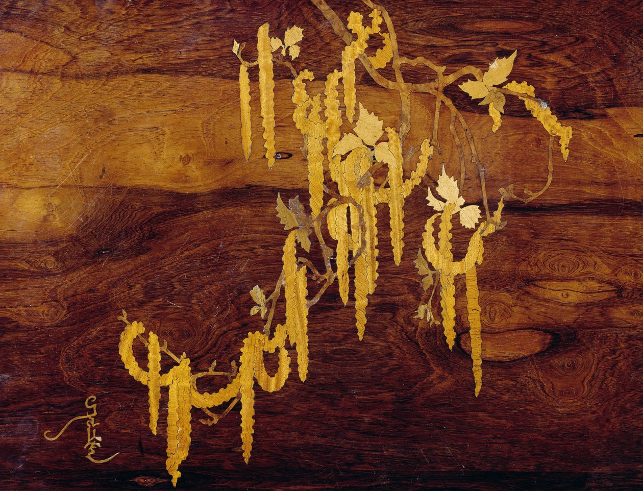 Inkrustovaný rostlinný motiv, detail secesních stolků, cca 1900, autor Emile Galle (1846-1904), Detail, Francie, 20. století od Emile Galle