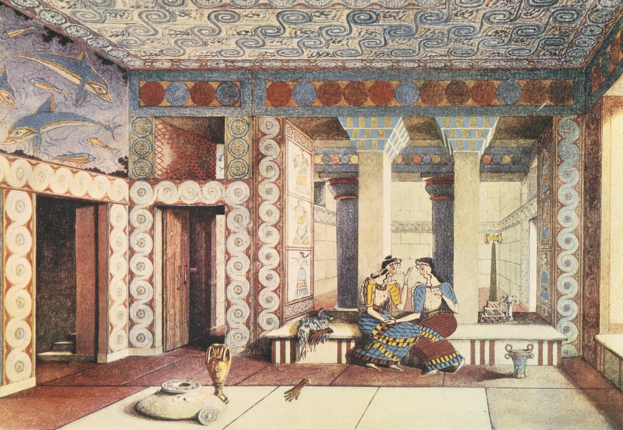 Umělecký dojem z paláce Knossos, Kréta, kolem roku 1900 (litho) od Emile Gilliéron